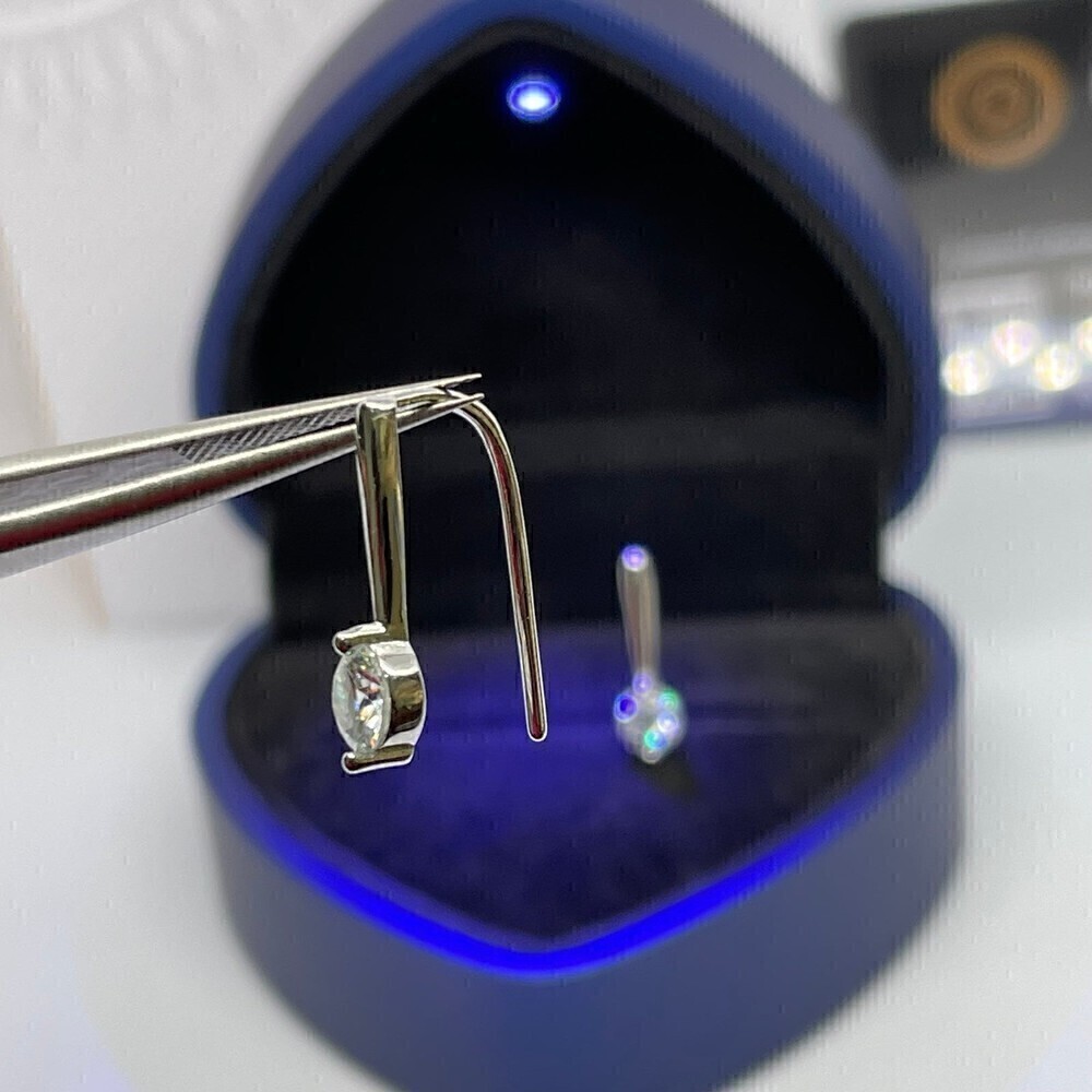 Moissanite Earrings GRA Certified Drop Earrings 18K 925 Silver Round Cut - Picture 8 of 12